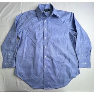 Lauren‎ Ralph Lauren Mens 16½ 32/33 Blue Checkered Classic Fit Non Iron Shirt